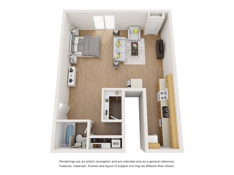 Studio Floor Plan at Brookside Terrace Apartments, California
